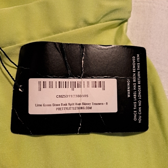 Pretty Little Thing women's lime green size 4 Disco Split Hem Skinny Trouser New - Picture 4 of 7
